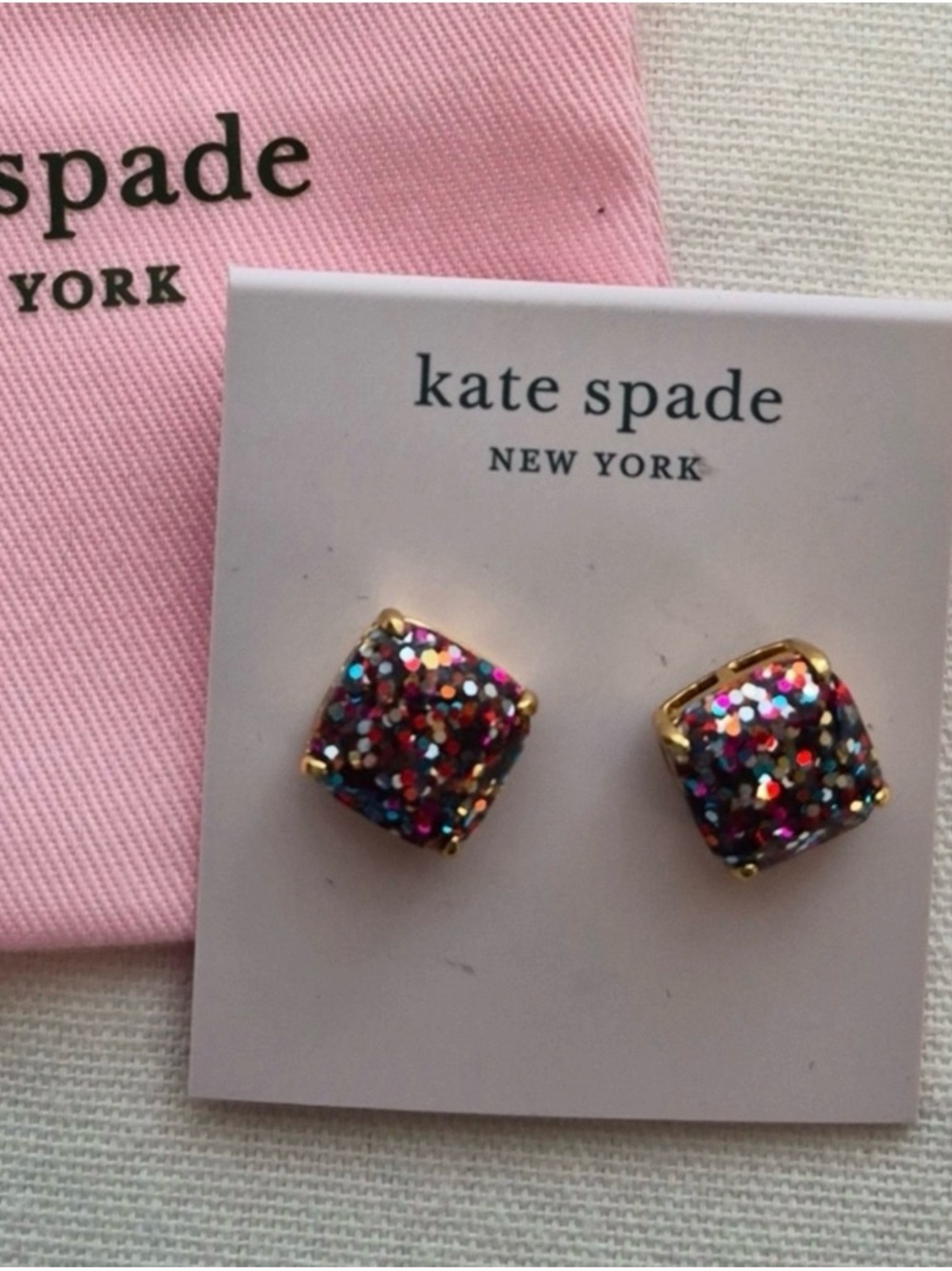 kate spade Kids Multicolor Glitter Square Stud Earrings